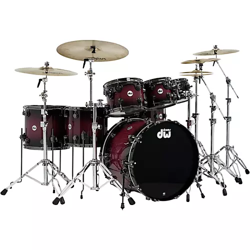 DW Collector's Series Purpleheart 7-Piece Lacquer Specialty Shell Pack Natural to Black Burst With Black Nickel Hardware