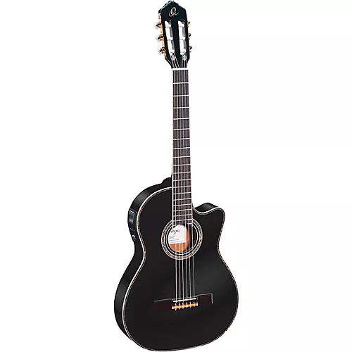 Ortega Family Series Pro RCE145BK Thinline Acoustic-Electric Nylon Guitar Gloss Black