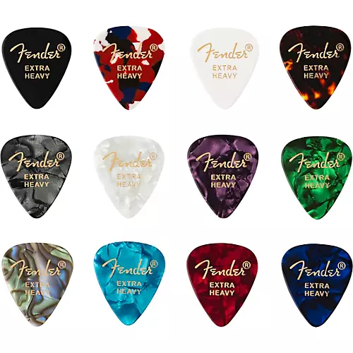 Fender 351 Shape Celluloid Medley Guitar Picks Extra Heavy 12 Pack