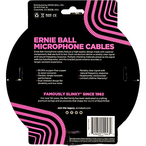 Ernie Ball Braided XLR Microphone Cable 5 ft. Black