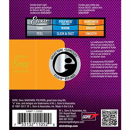 Elixir 80/20 Bronze Acoustic Guitar Strings with NANOWEB Coating, Light (.012-.053) 2-Pack