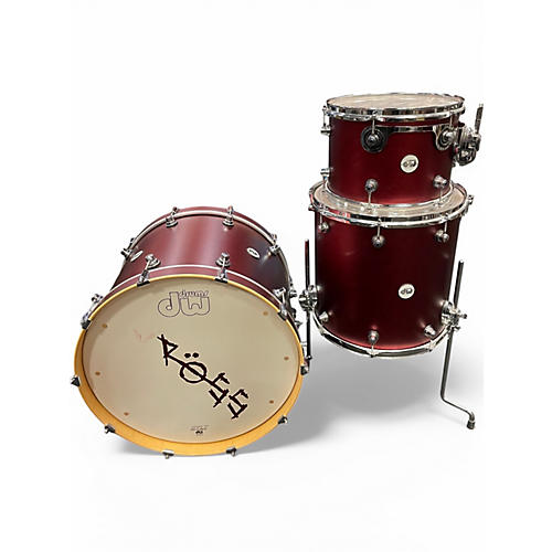 Used DW 3 Piece Design Series Crimson Satin Metallic Drum Kit Crimson Satin Metallic