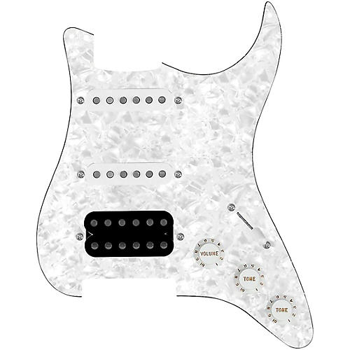 920D Custom HSS Loaded Pickguard For Strat With An Uncovered Cool Kids Humbucker, White Texas Grit Pickups and Black Knobs Black