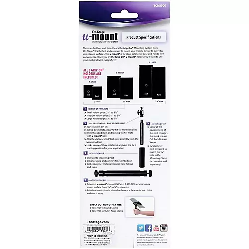 On-Stage U-Mount TCM1900 Grip-On Universal Device Holder with Mounting Post