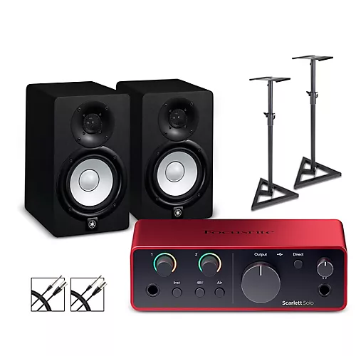 Focusrite Scarlett Solo Gen 4 With Yamaha HS Studio Monitor Pair Bundle (Stands & Cables Included) HS5