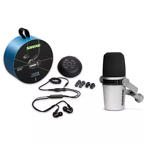 Shure MV7-S USB Microphone and AONIC215 Earphones Content Creator Bundles Black
