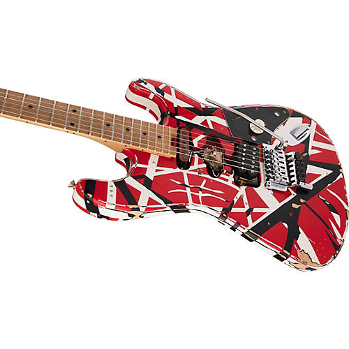 EVH Striped Series Frankie Electric Guitar Red with Black and White Stripes Relic