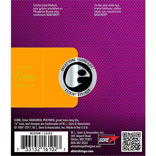 Elixir Phosphor Bronze Acoustic Guitar Strings with NANOWEB Coating, Medium (.013-.056) 2-Pack
