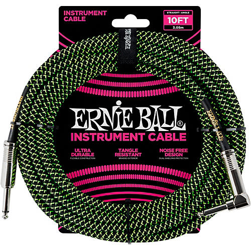 Ernie Ball 10' Straight to Angle Braided Instrument Cable Neon Pink