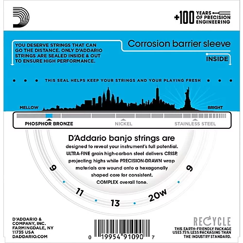 D'Addario EJ69 Phosphor Bronze Light 5-String Banjo Strings (9-20)