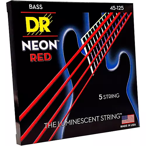 DR Strings Hi-Def NEON Red Coated Medium 5-String (45-125) Bass Guitar Strings