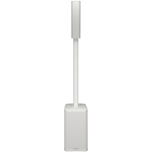 QSC KC12 Active 3-Way Column Speaker Pair With Denon Prime 4+ Standalone DJ Controller & Cables, White