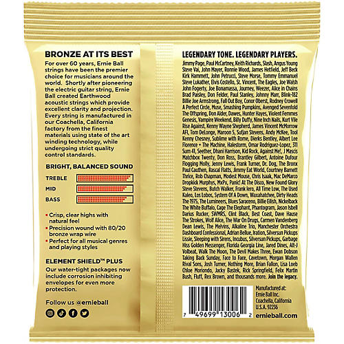 Ernie Ball Earthwood Extra Light 80/20 Bronze Acoustic Guitar Strings 3-Pack 10 - 50