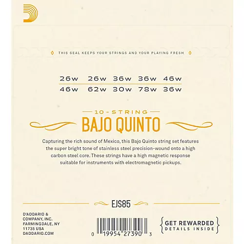 D'Addario EJS85 Stainless Steel Bajo Quinto String Set