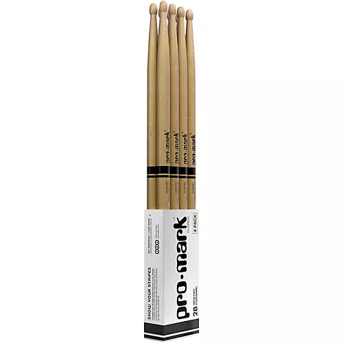 Promark Classic Forward Hickory Oval Wood Tip Drum Sticks 4-Pack 2B Wood