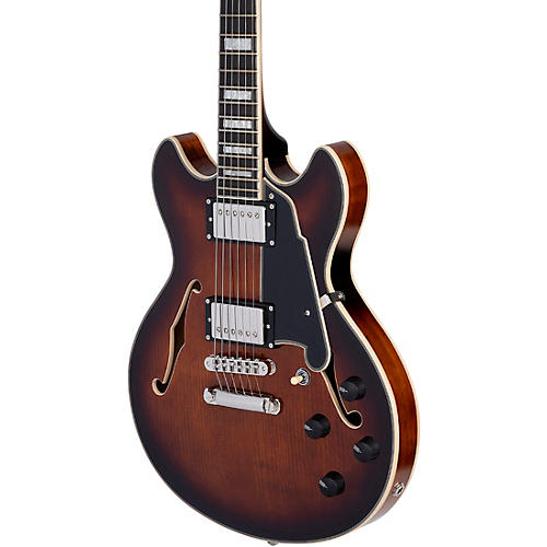 D'Angelico Premier Mini DC Semi-Hollow Electric Guitar With Stopbar Tailpiece Black Flake