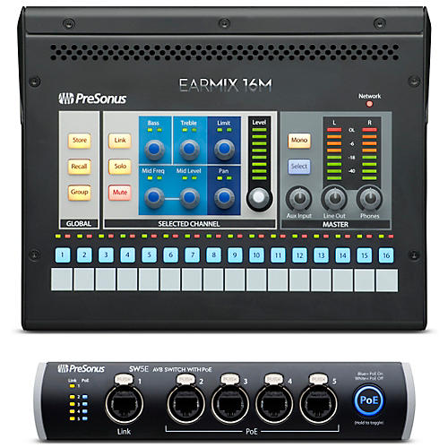 PreSonus Personal Monitoring Bundle With 4 EarMix 16M Personal Mixers and SW5E 5-Port AVB Switch