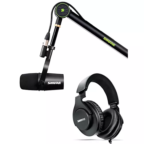 Shure Shure Deluxe Articulating Desktop Mic Boom Stand with Black MV7 Microphone and SRH440A Headphones