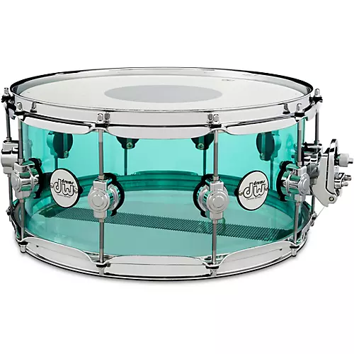 DW Design Series Sea Glass Acrylic Snare Drum, Chrome Hardware With Road Runner Bag