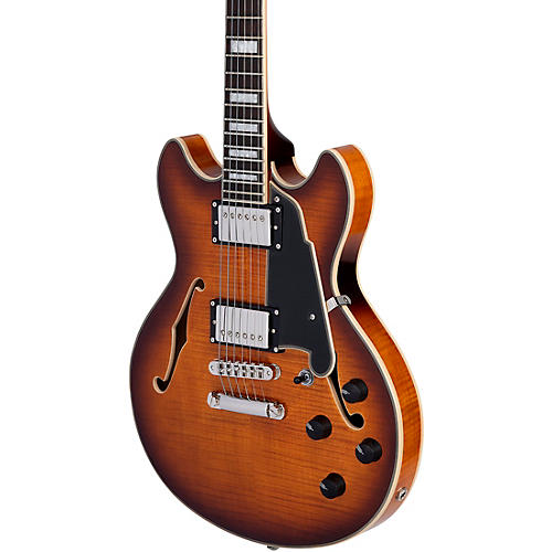D'Angelico Premier Mini DC Semi-Hollow Electric Guitar With Stopbar Tailpiece Black Flake