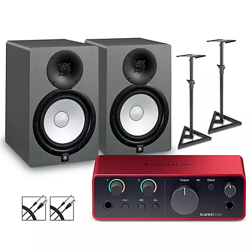 Focusrite Scarlett Solo Gen 4 With Yamaha HS Studio Monitor Pair Bundle (Stands & Cables Included) HS8 SG