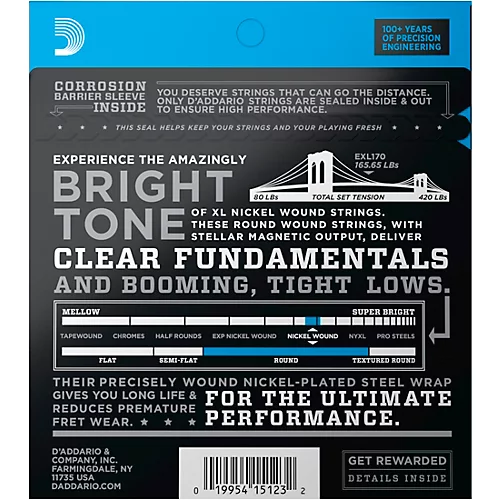 D'Addario EXL170 Nickel Wound Bright Round Wound Electric Bass Strings