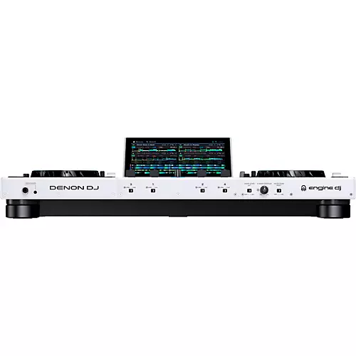 QSC KC12 Active 3-Way Column Speaker Pair With Denon Prime 4+ Standalone DJ Controller & Cables, White