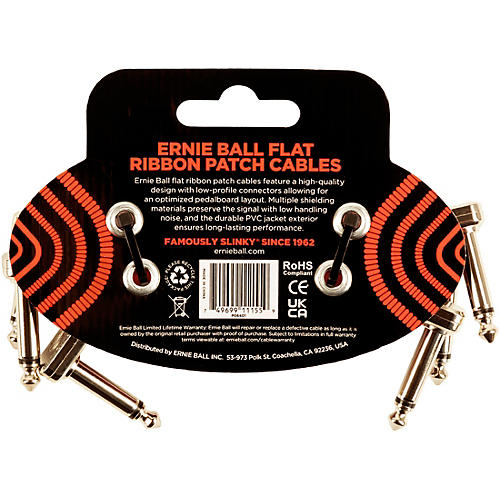 Ernie Ball Flat Ribbon 3-Pack Patch Cables 6 in. Red
