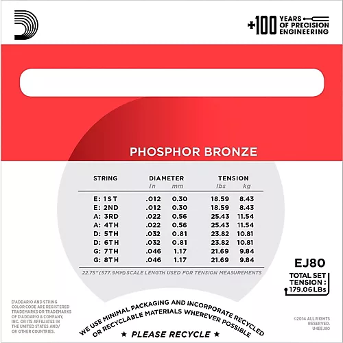 D'Addario EJ80 Octave Mandolin Strings, Medium, 12-46 Phosphor Bronze
