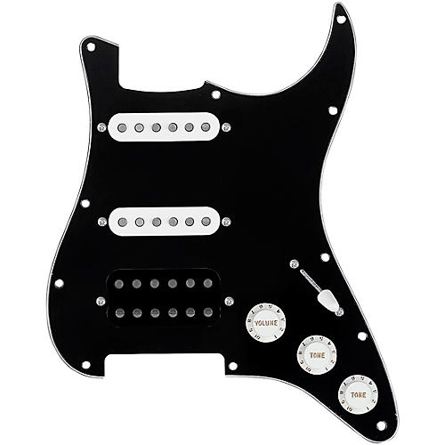920D Custom HSS Loaded Pickguard For Strat With An Uncovered Cool Kids Humbucker, White Texas Grit Pickups and Black Knobs Black