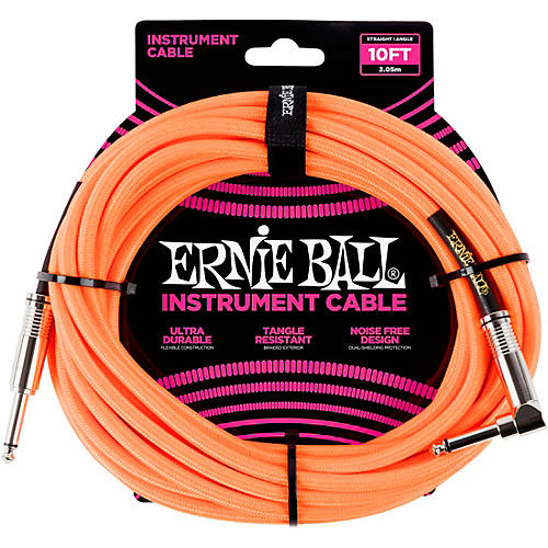 Ernie Ball 10' Straight to Angle Braided Instrument Cable Neon Pink
