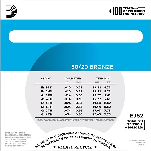 D'Addario EJ62 80/20 Bronze Mandolin Strings, Light, 10-34
