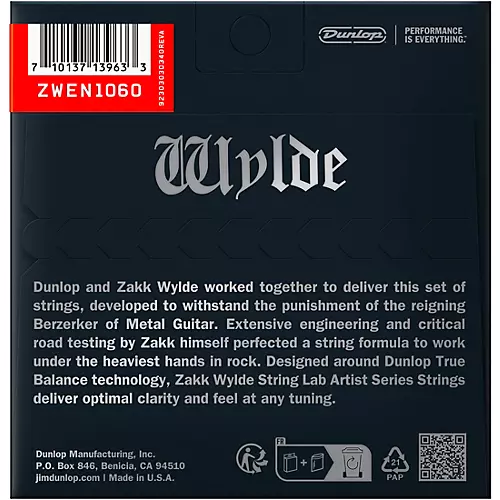 Dunlop Zakk Wylde String Lab Nickel Electric Guitar Strings 10 - 52