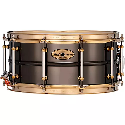 Pearl Sensitone Limited-Edition Nickel-Plated Black Brass Snare Drum With Gold-Plated SuperHoop II Triple-Flanged Hoops 14 x 6.5 in.