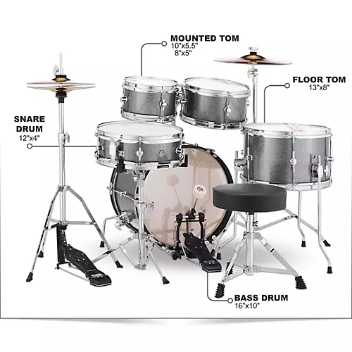 Pearl Roadshow Jr. Drum Set With Hardware and Cymbals Grindstone Sparkle
