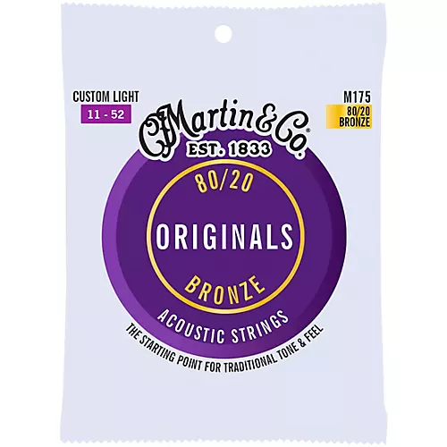 Martin M175 Original 80/20 Custom Light Acoustic Guitar Strings Custom Light (11-52)