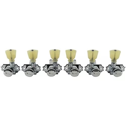 Kluson 3 Per Side Locking Revolution Series G-Mount Non-Collared Pearloid Keystone Tuning Machines Gold