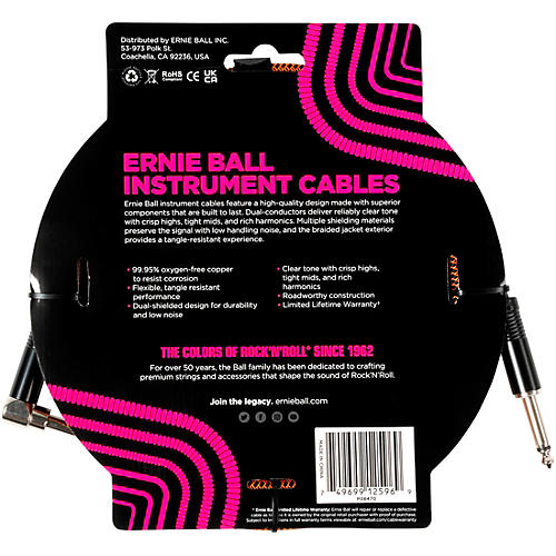Ernie Ball Braided Straight to Angle Instrument Cable 18 ft. Pumpkin Pie
