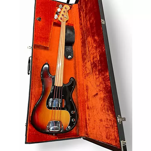 Vintage 1973 Fender Standard Precision Bass Fretless 3 Color Sunburst Electric Bass Guitar 3 Color Sunburst