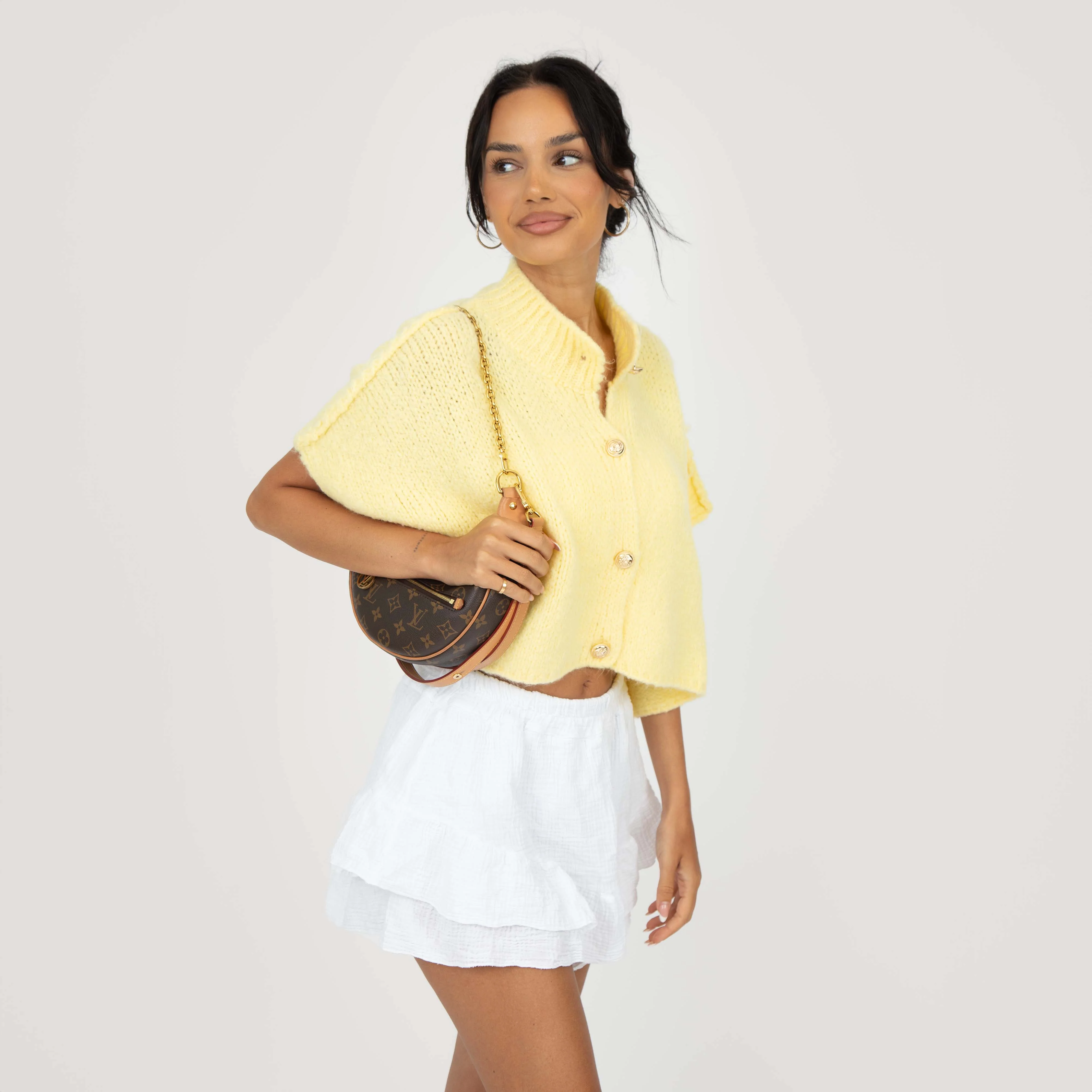 CozyGlam Crop Strickweste