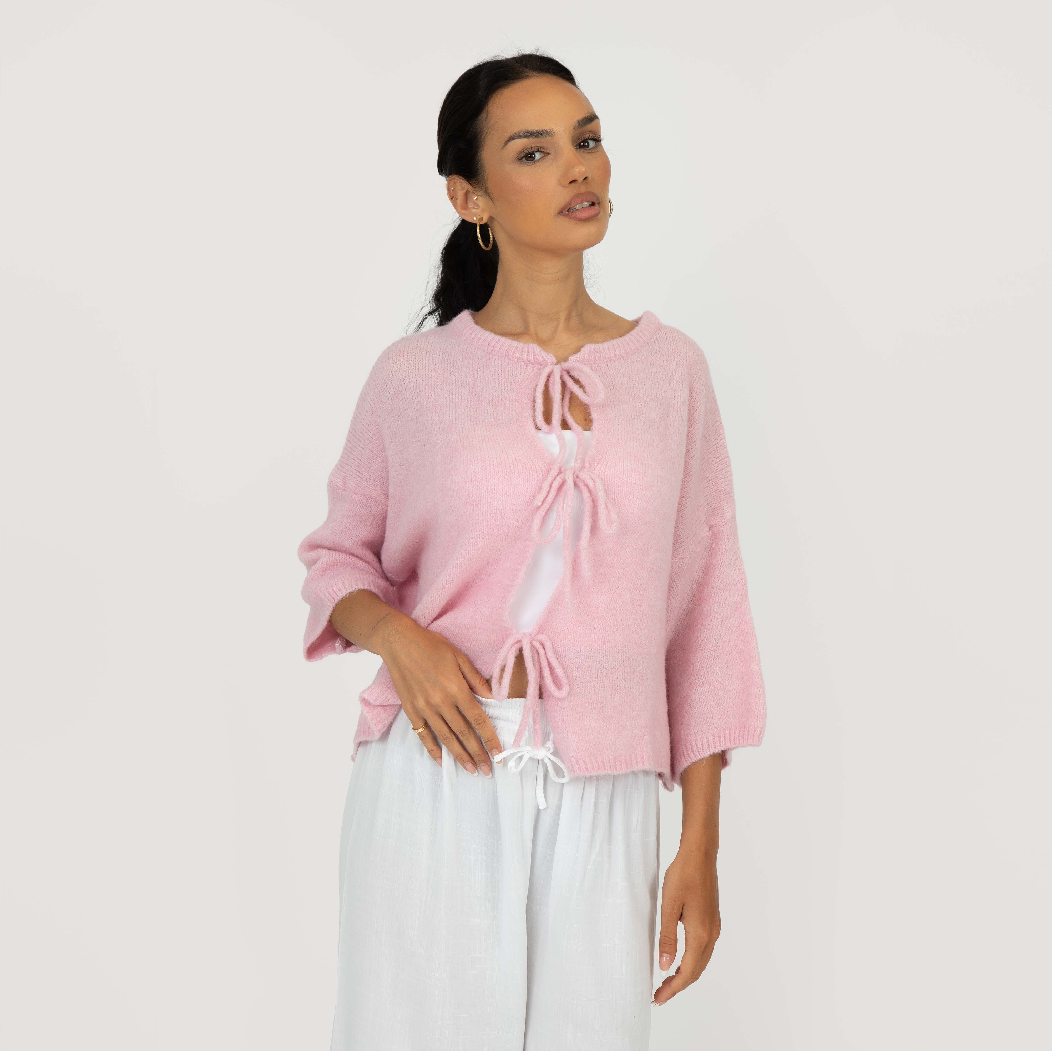 Kurzarm-Cardigan mit Schleifen