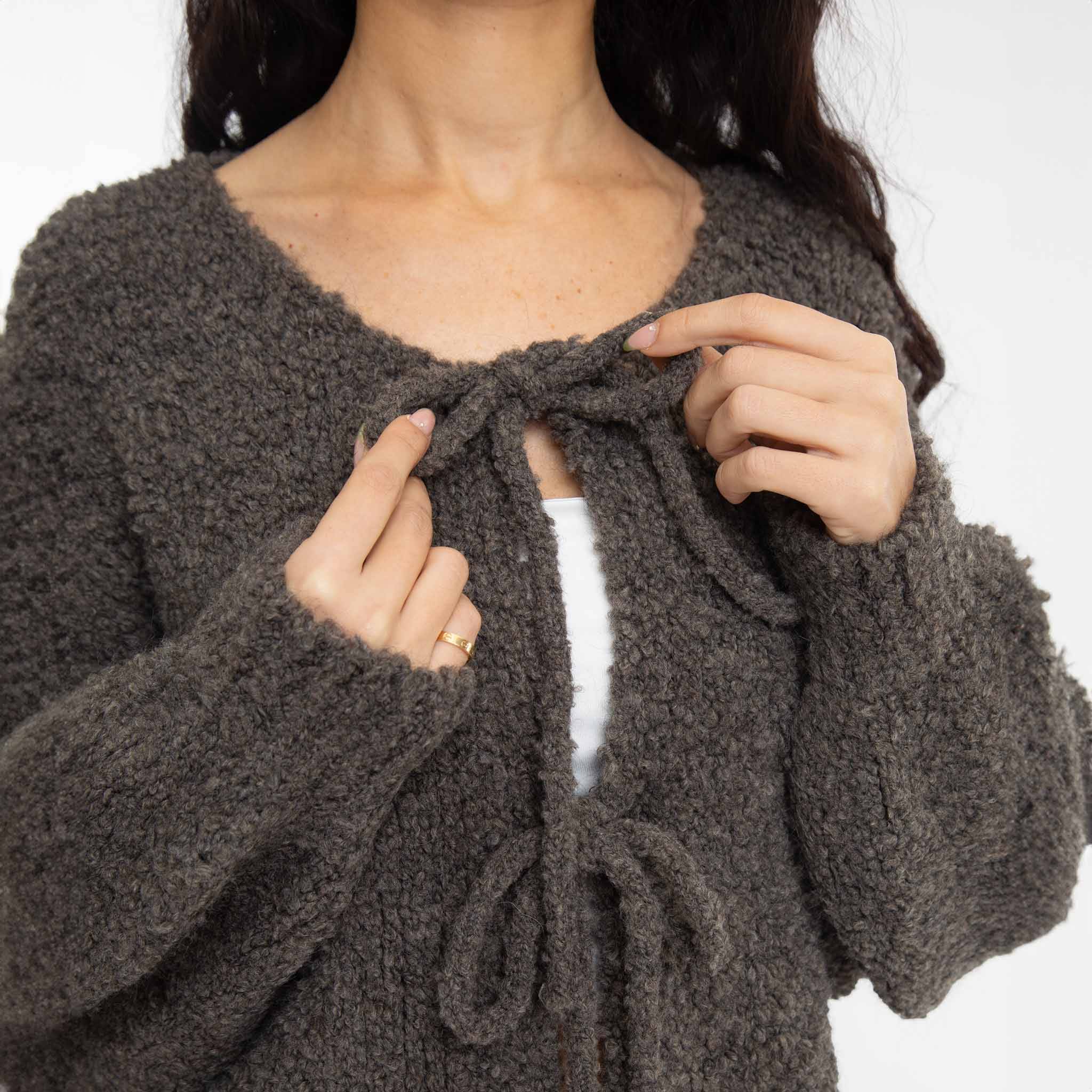 Bouclé Oversized Cardigan mit Schleifen