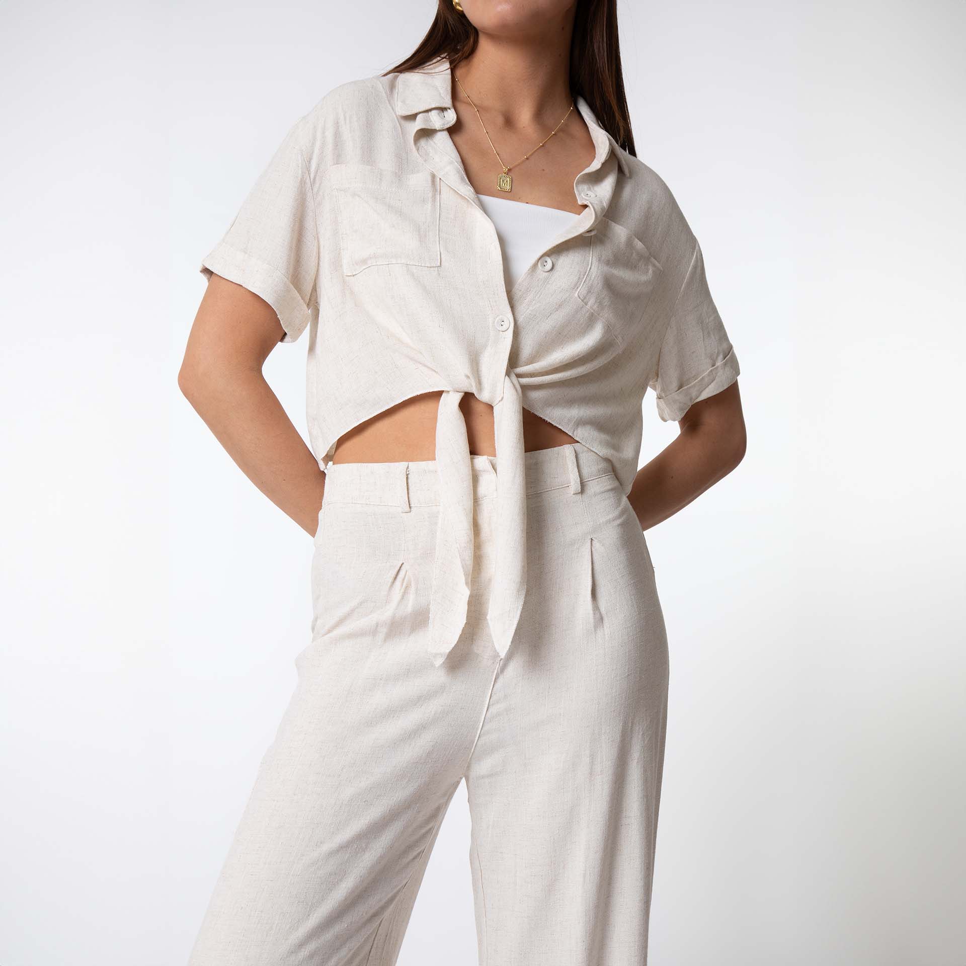 Leinen Zweiteiler Kurzarm