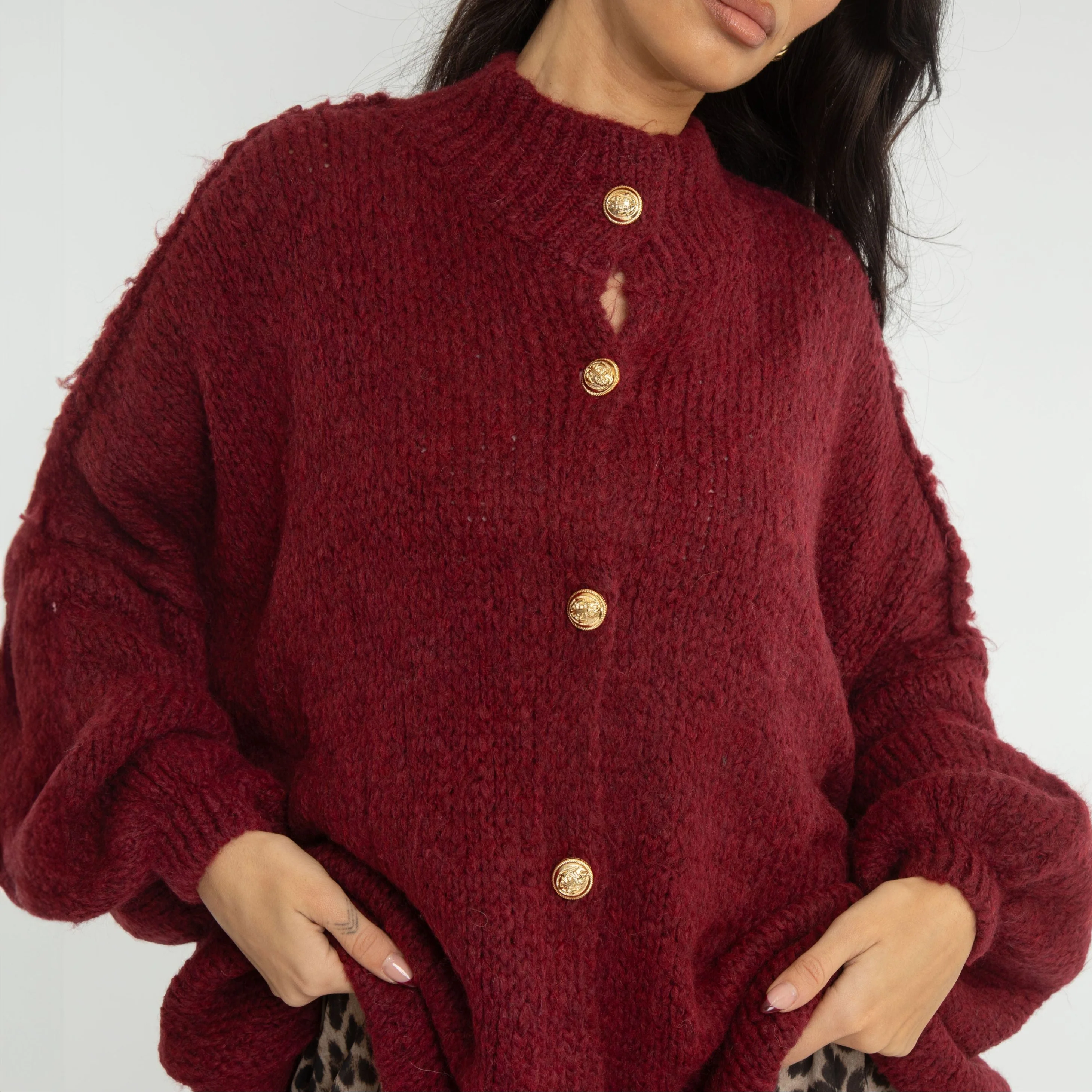 Burgundy Oversized Cardigan CozyGlam