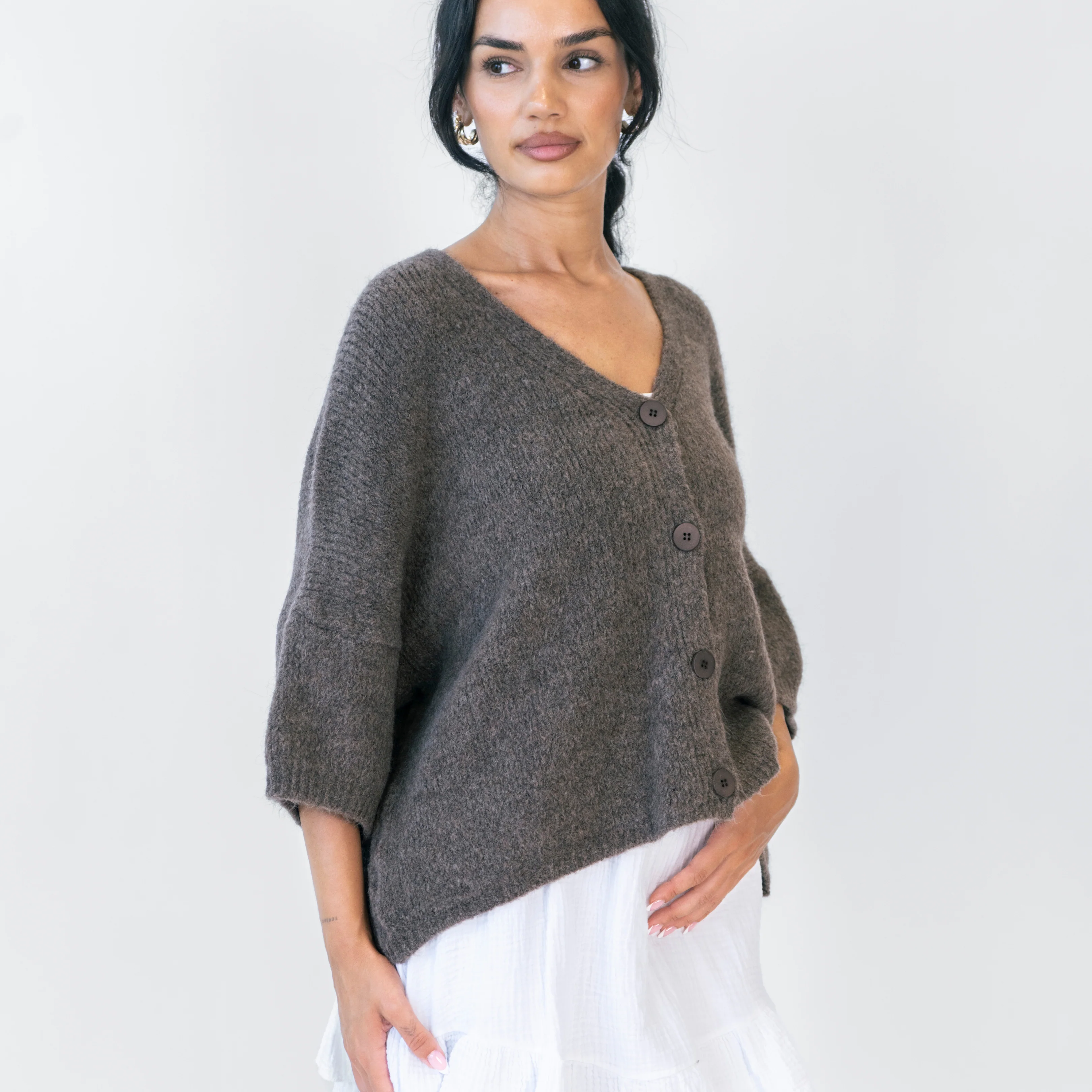 Oversized Cardigan mit 3/4-Ärmeln