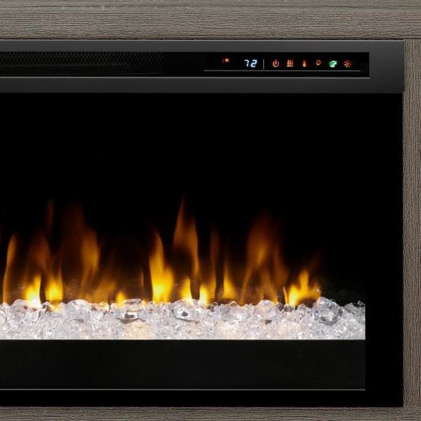 Jesse 65 in. Electric Fireplace and Glass Ember Bed in Iron Mountain Grey with 26 in. Media Console