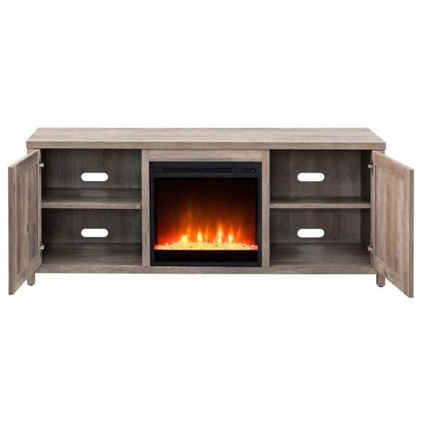 Granger 58 in. Gray Oak TV Stand with Crystal Fireplace Insert