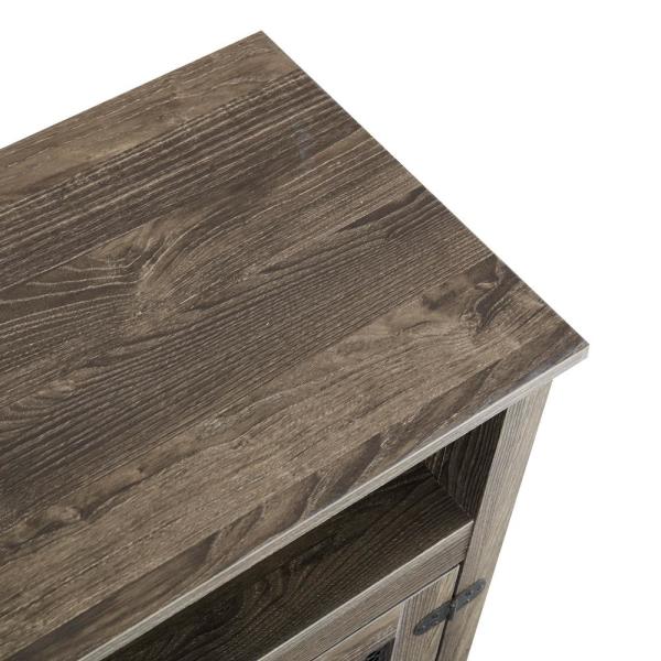 58 in. Gray Electric Fireplace TV Stand Fits TV's up to 65 in. with 2-Storage Shelves and Metal Mesh Barndoor Cabinet