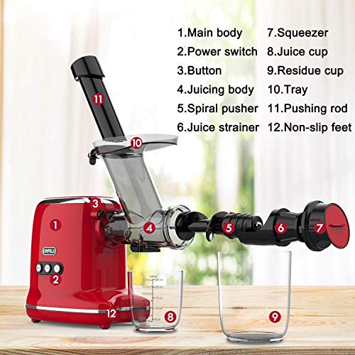 Juicer Machines, Orfeld Cold Press Juicer with 95% Juice Yield & Purest Juice, Easy Cleaning & Quiet Motor Masticating Juicer Machines for Vegetables and Fruits (Green)