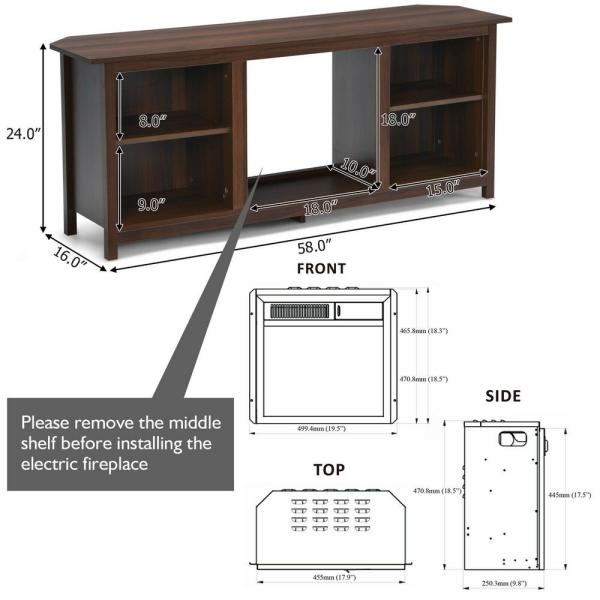 58 in. Fireplace TV Stand with 18 Electric Fireplace Up to 65 in. Coffee (2-Tier)